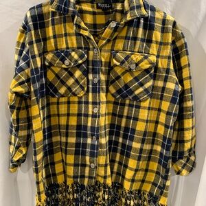Thrill Yellow and Blue Button Down Shirt with Blouson Effect